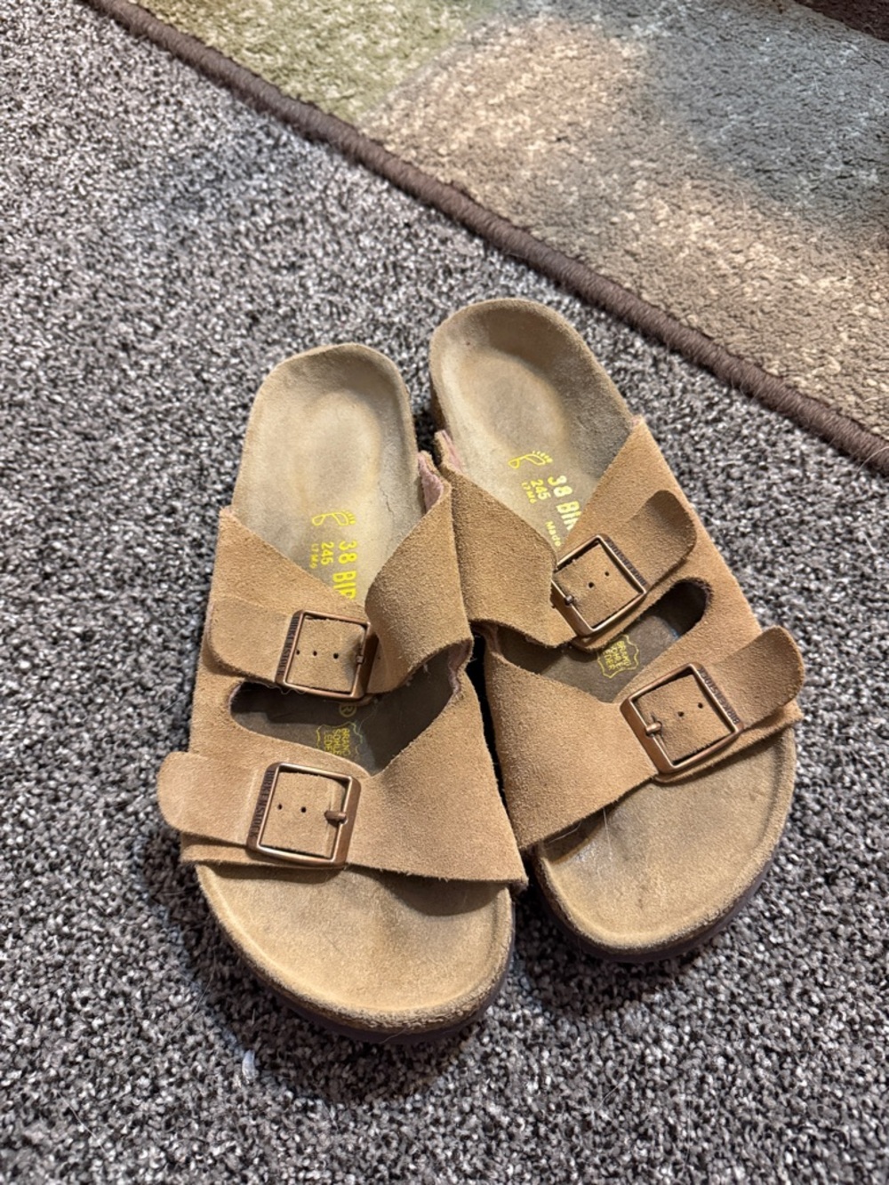 Birkenstock womens Double-Buckle Suede Sandals in Tan size 38